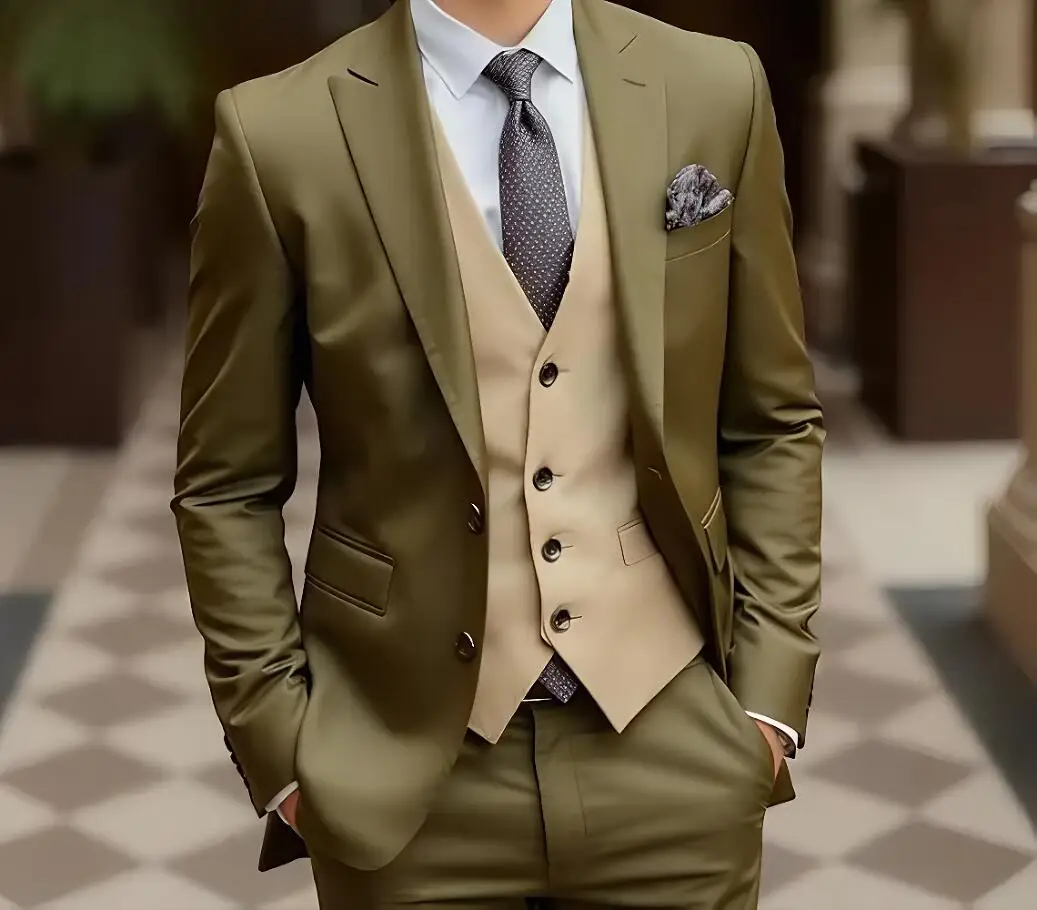 

New Business Suit Men Tuxedos Groom Groomsman Prom Wedding Party Formal Occasion Male 3 Piece Set Jacket Vest Pants
