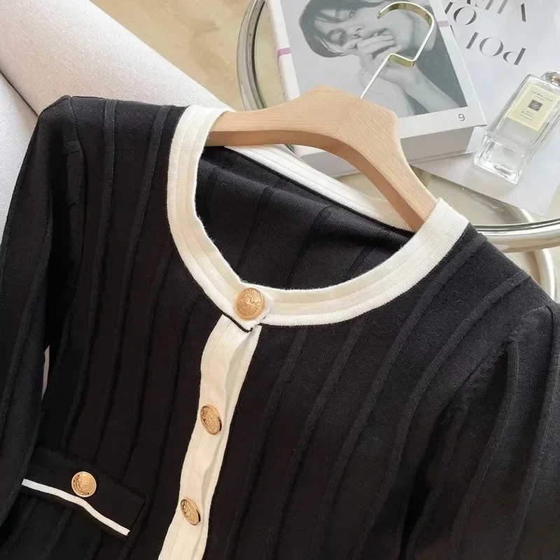 الحلو جرس كم محبوك سترة مفتوحة المرأة ربيع الموضة رائجة البيع للموسم الجديد هيم سترة طويلة الأكمام سترة بوليست