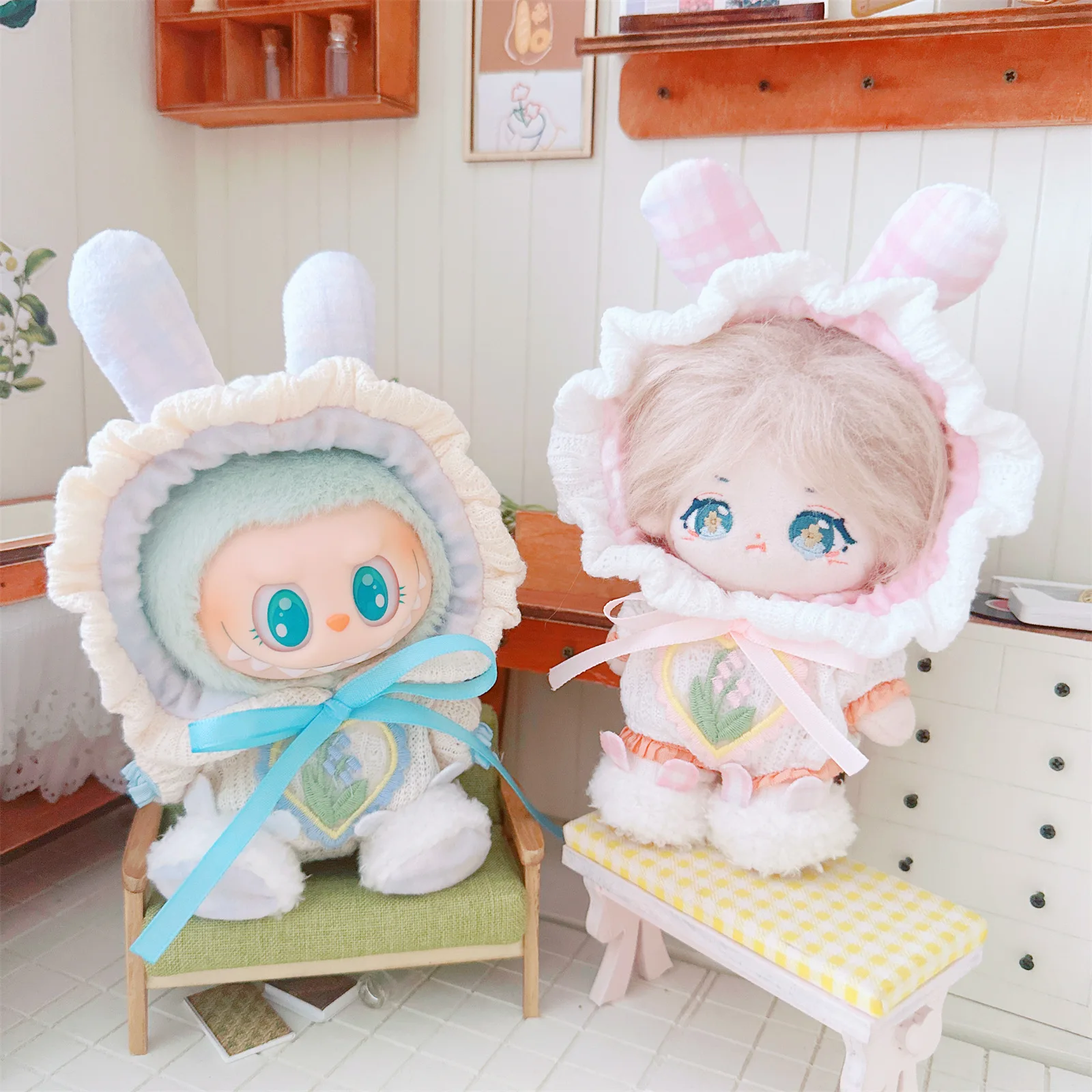 10cm Cute Mini Idol Doll Clothes Kawaii Soft Princess Bunny Suit Plush Doll Accessories Girls Can Changing Clothes Games Gifts