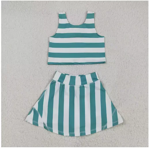 

Stripe Baby Girls Yoga Outfits Sleeveless top skirt girls active wear set Sports gym wearing vest and short skirt 2 pieces