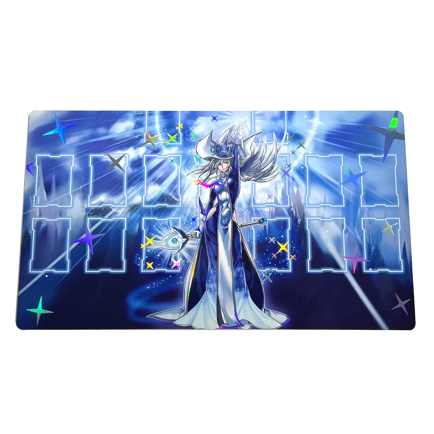 2mm No Stitched Edges YGO Silent Magician Aurkus, Lightsworn Druid Foil Holographic Shinny Holo Playmat Collection Game Mat