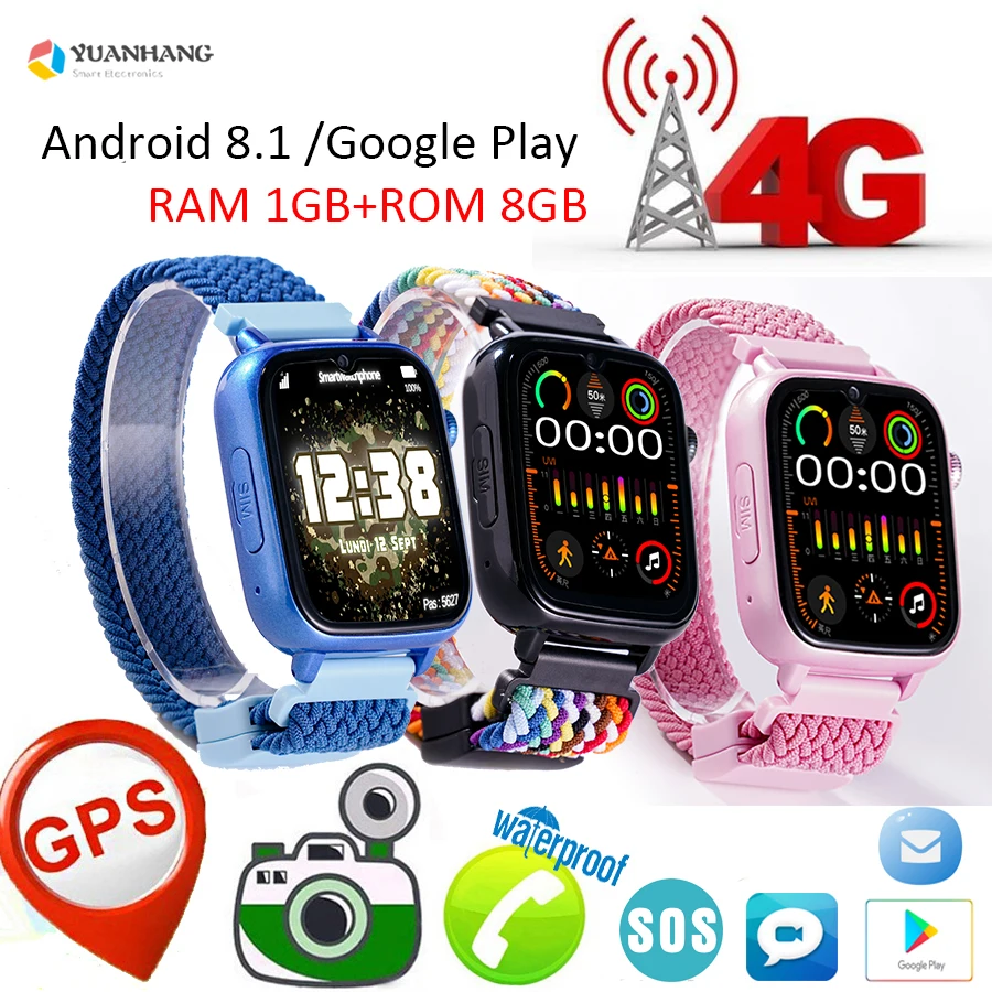 Google Play RAM 1GB ROM 8GB Smart 4G Remote Camera GPS WI-FI Trace Locate Smartwatch Video SOS Call Phone Watch for Kids Student