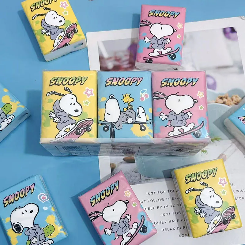 New Kawaii Snoopys 9 개/가방 손수건 종이 손수건 종이 학생 휴대용 포켓 소프트 냅킨 화장지 티슈 선물