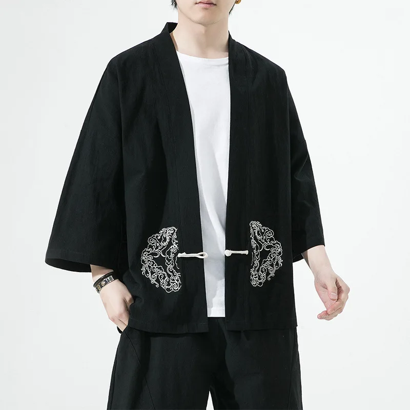 Cardigan de kimono tradicional, estilo chinês, casual, retrô, algodão, jaqueta de linho, trajes japoneses samurai, casaco Haori Yukata