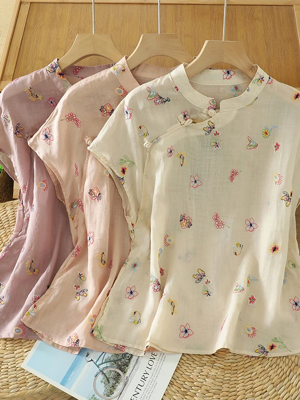 

Оригинальная летняя новинка 2026 года: повседневная модная рубашка с китайской вышивкой, дышащая, приятная для кожи, из полиэстера, с коротким рукавом.