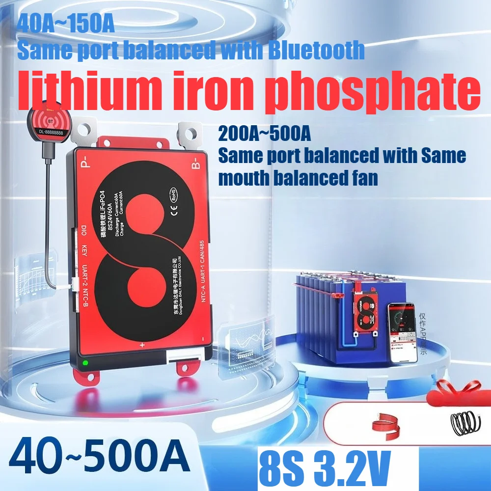 

8S 24V LiFePO4 Smart BMS с защитной платой CAN/RS485 для портативных электростанций/электронных велосипедов, тот же порт, сбалансированный с Bluetooth