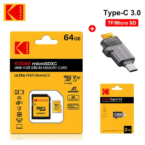 Kodak Type-C3.0 Card Reader 5 in 1 Card Reader Micro SD Card Reader TF 64GB Memory Card High-speed Transmission Adapter