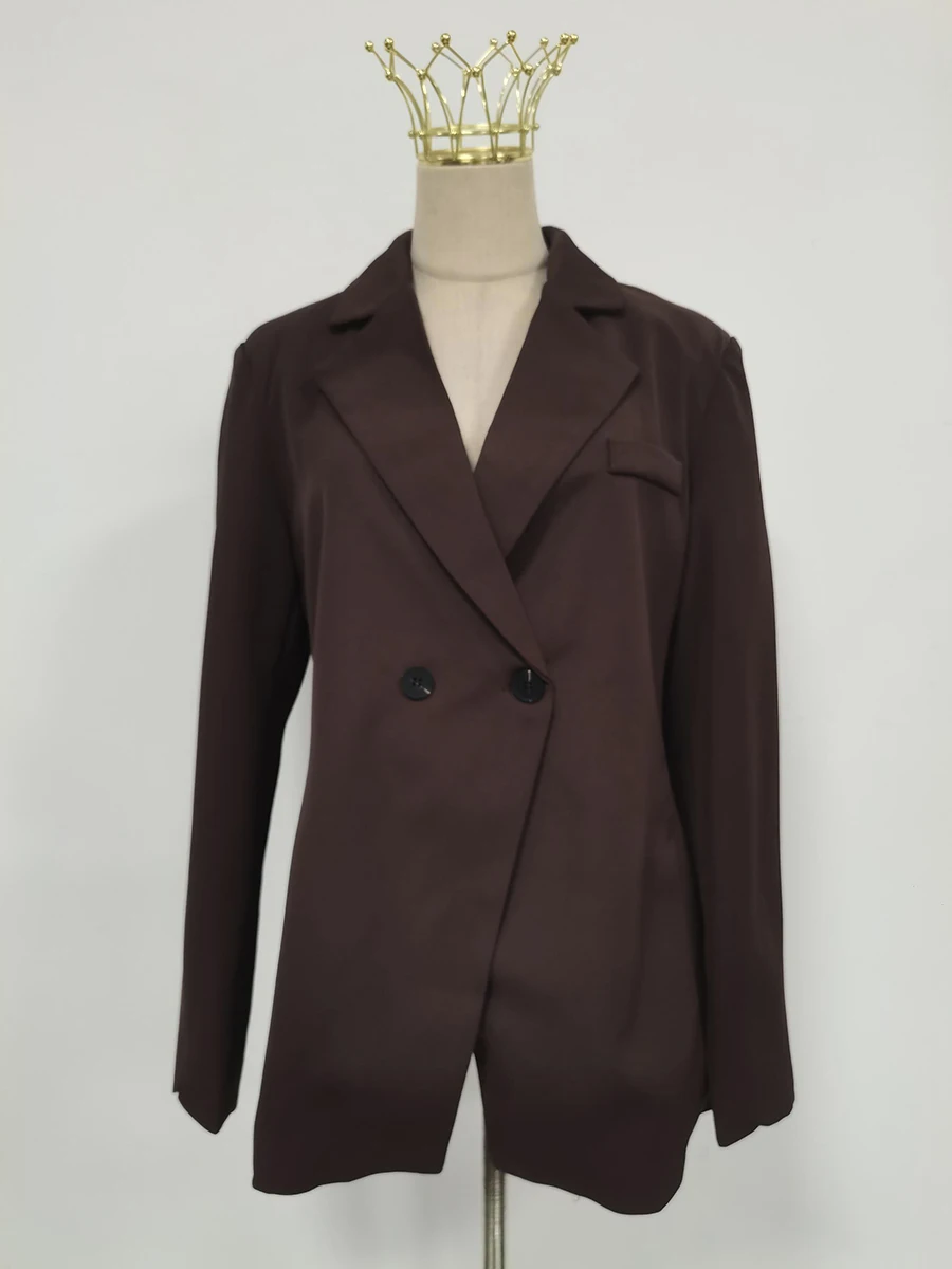 TWOTWINSTYLE الصلبة تقسم زر بليزرات فضفاضة للنساء التلبيب كم طويل مزاجه معاطف غير رسمية أنثى موضة جديدة