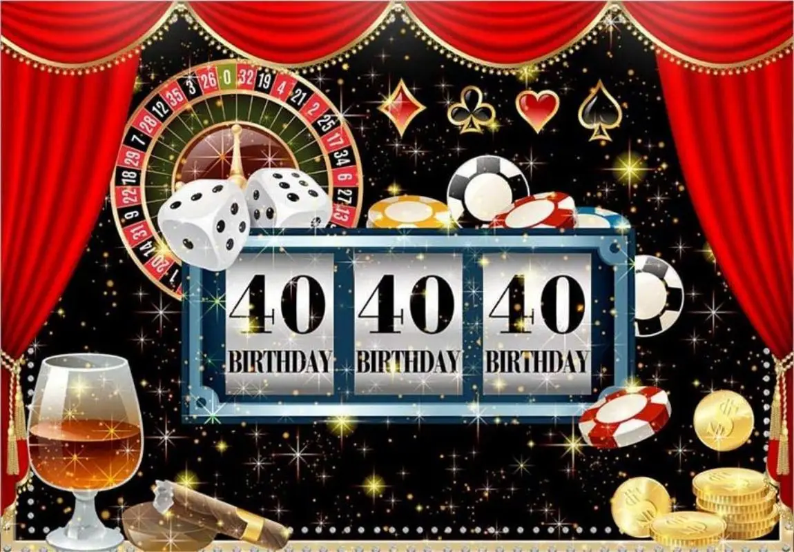 Casino Happy 40th Party Birthday Backdrop Las Vegas Poker Dice Banner Decoration Curtain Casino Night Men Photography Background