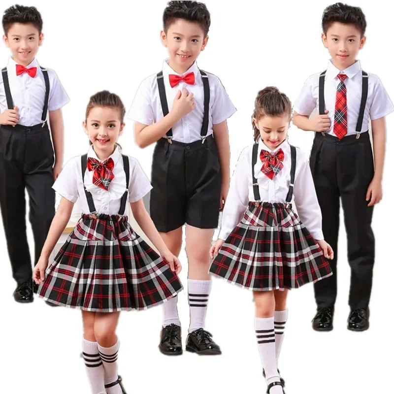 Uniforme escolar para meninos e meninas, saia escolar infantil, roupas para performance, poesia, primavera e verão