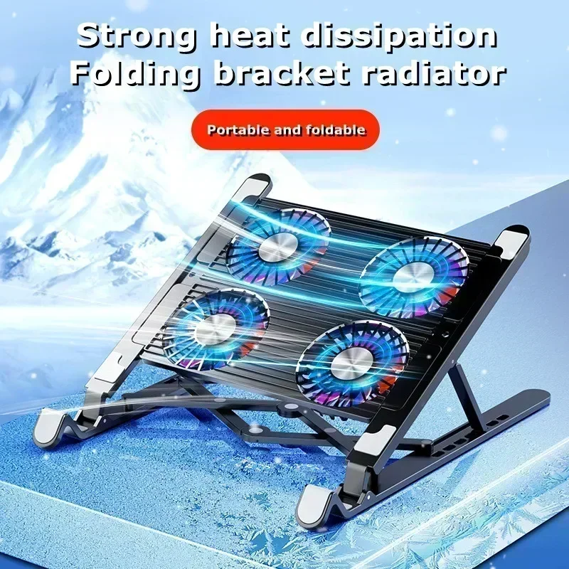 Portable Plastic/ Alloy Laptop Foldable Adjustable Air-cooled 4 Cooling Fans Bracket for 11-17.3 Inch Notebook/ Tablet Universal