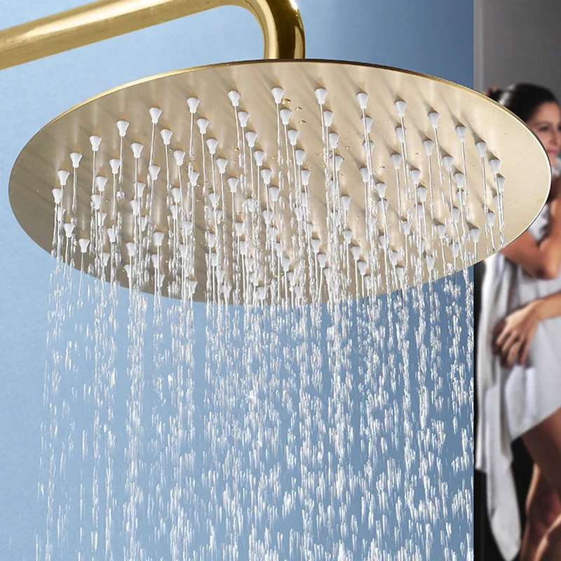 Square circular 304 stainless steel bathroom faucet, rain roof ceiling showerhead, gold flower sprinkler head, 8/10/12 inches