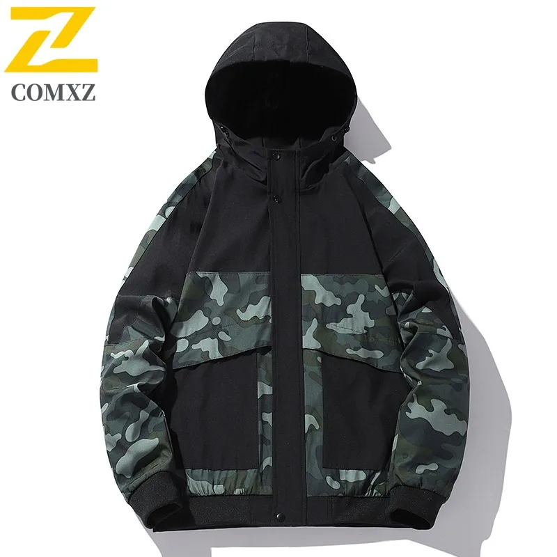 COMXZ Leisure Camo Jacket New Fashion Hood Outdoor Fly Fishing Lightweight Coat Climbing Scratch Resistant Autumn Clothing