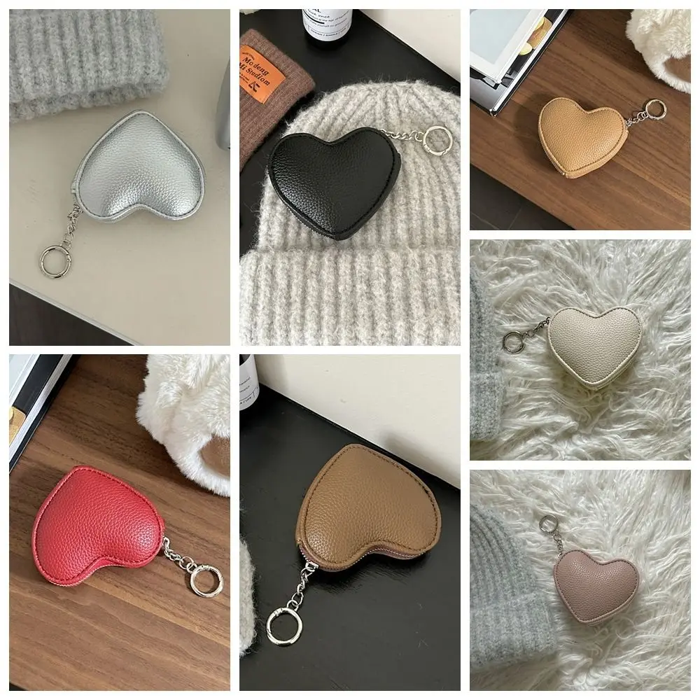 Mini hanger PU lederen portemonnee rits kaart tas hartvorm portemonnee clutch tas Koreaanse stijl schattige kaarthouder vrouwelijk
