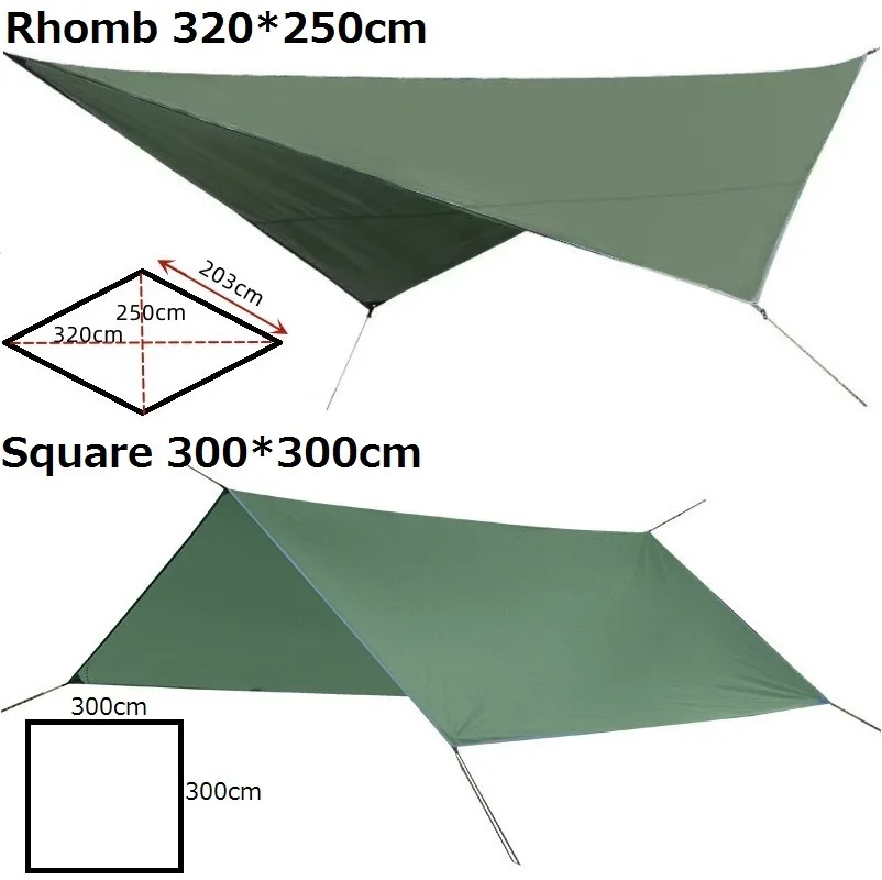 Waterproof Tarp Tent Shade Hammock Rain Fly Awning 210T Silver Coating Cloth Outdoor Camping Sunshade Garden Beach Sun Shelter