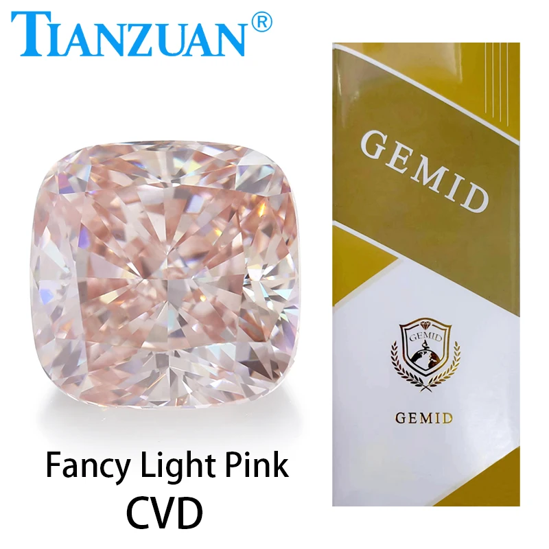 Lab Grown Diamond CVD Cushion Shape Pink Color VVS1/VS1/VS2 2EX Loose Gemstone Bead with GEMID Certified