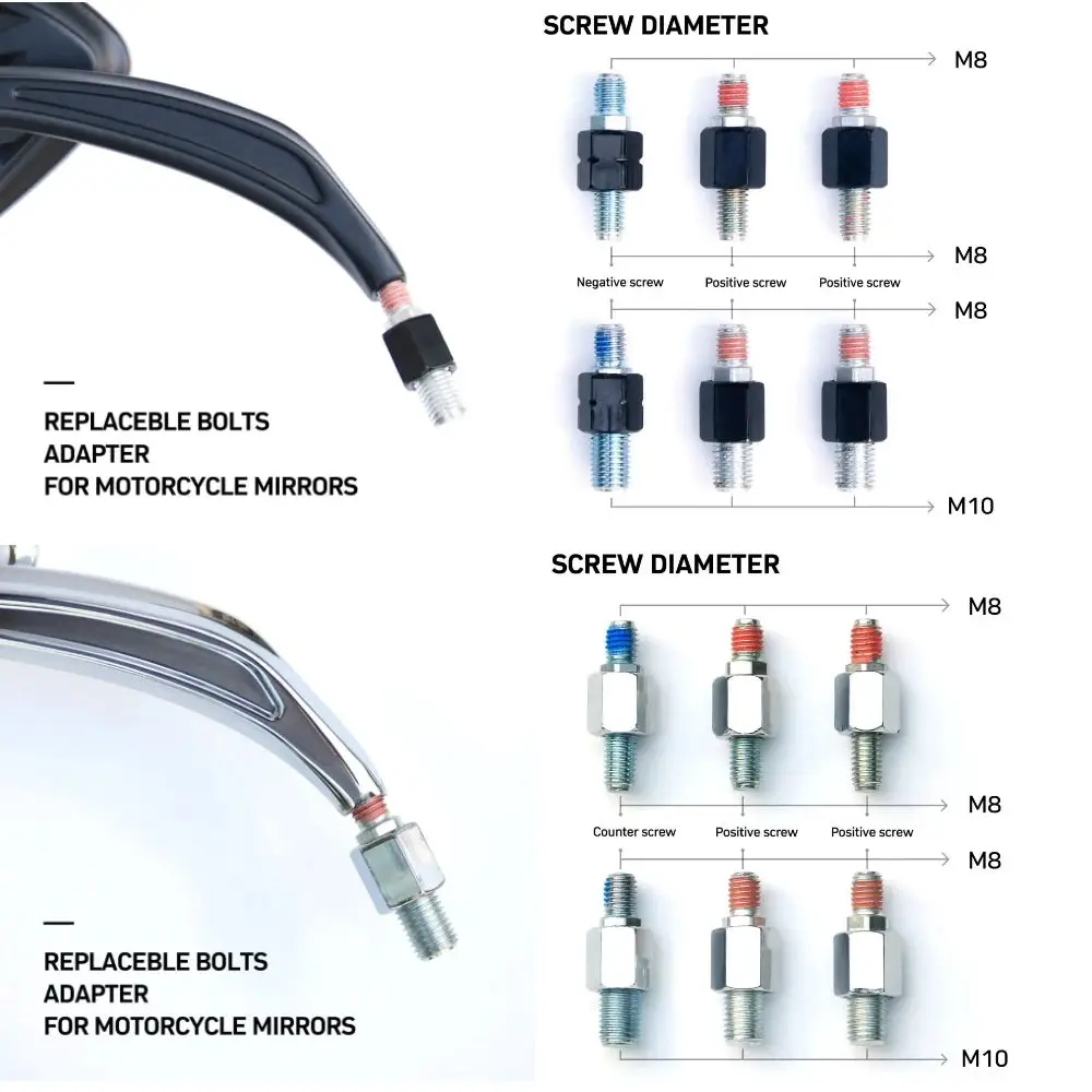 Motorcycle Mirror Handlebar Accessories Bolt Screw 8mm to 10mm, Thread Adapter for Motorbik E-Bike Scooter Moped Supermoto