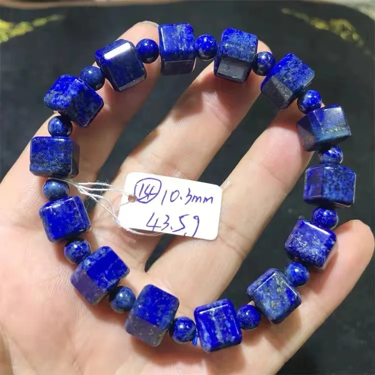 Natural Lapis Lazuli Cube Bead Single Strand Bracelet Blue‑White Porcelain Style Crystal Wrist Jewelry Unisex Fashion Gift