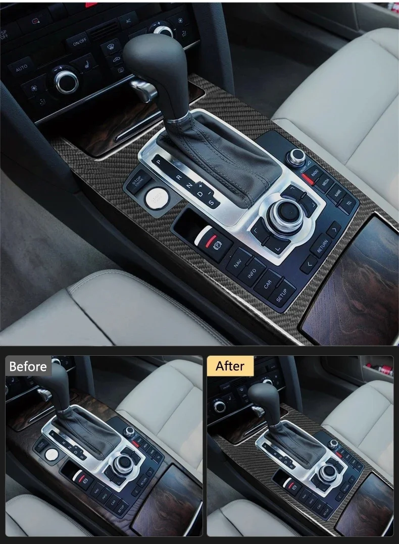 

For Audi A6 C5 C6 AC CD Outlet Panel Decorative Accessories Car Center Console Gear Shift Frame Decoration Carbon Fiber Color