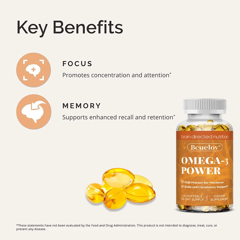 Omega 3 Capsules Rich in DHA & EPA, for Heart, Brain, and Eye Health, Non GMO, Omega 3 Supplement, 30/60/120 Softgel
