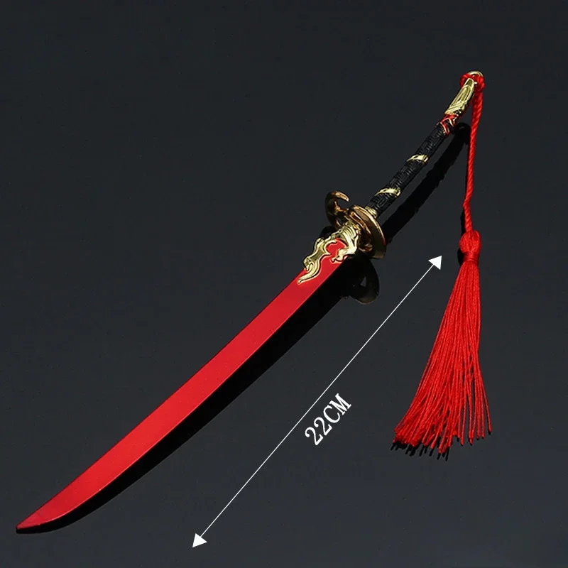 Armas de Metal Naraka Bladepoint de 22cm/8,66 pulgadas, Yin Yang, sombra roja, hoja de demonio, modelos de aleación, juguetes, adornos de cuchillos, periféricos de juego