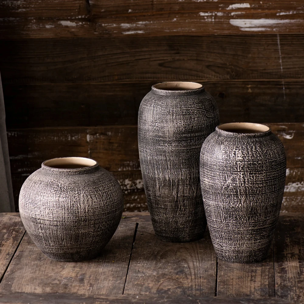 Japanese Mottled Stone Pattern Vase Ceramic Vintage Decoration Creative Dry Flower Arrangement Vases for Entrance Homestay