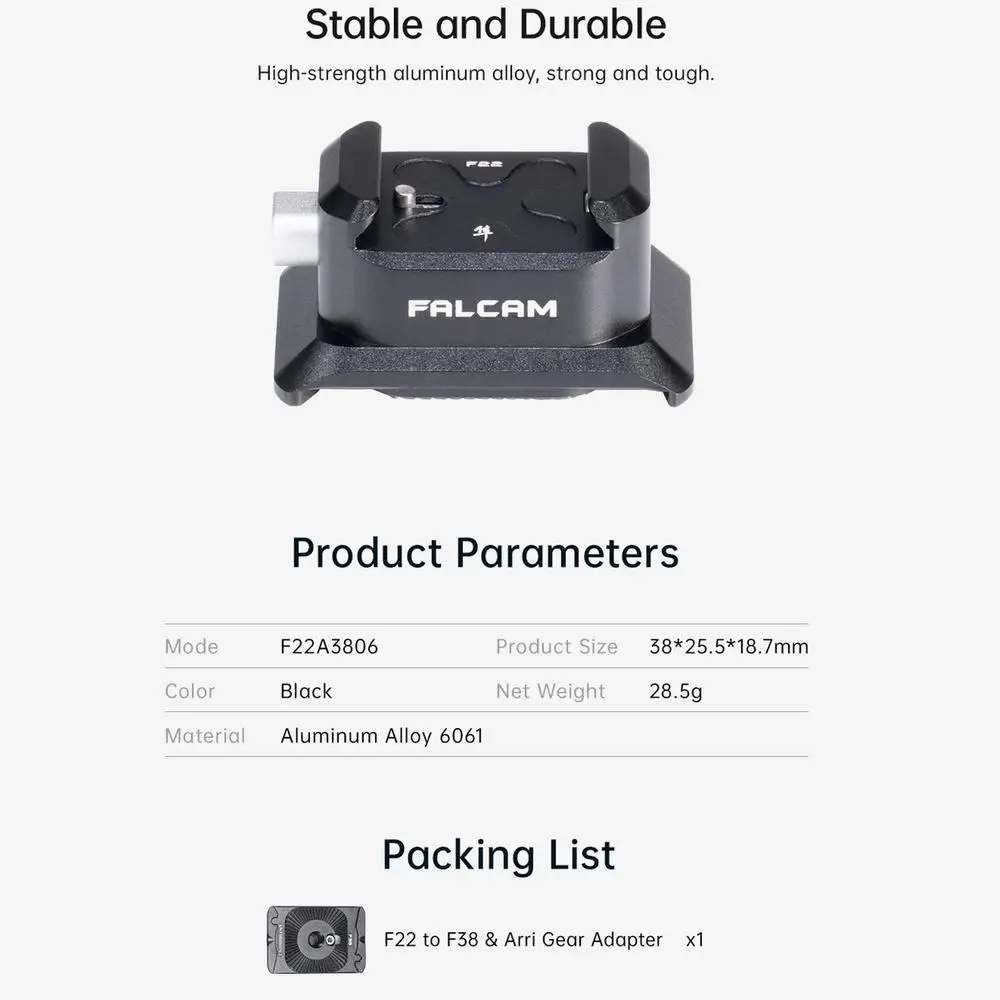 FALCAM F22A3806 F22 naar F38 Arri Adapter Quick Release Base Mount Standaard ARRI-uitrusting voor camerakooi
