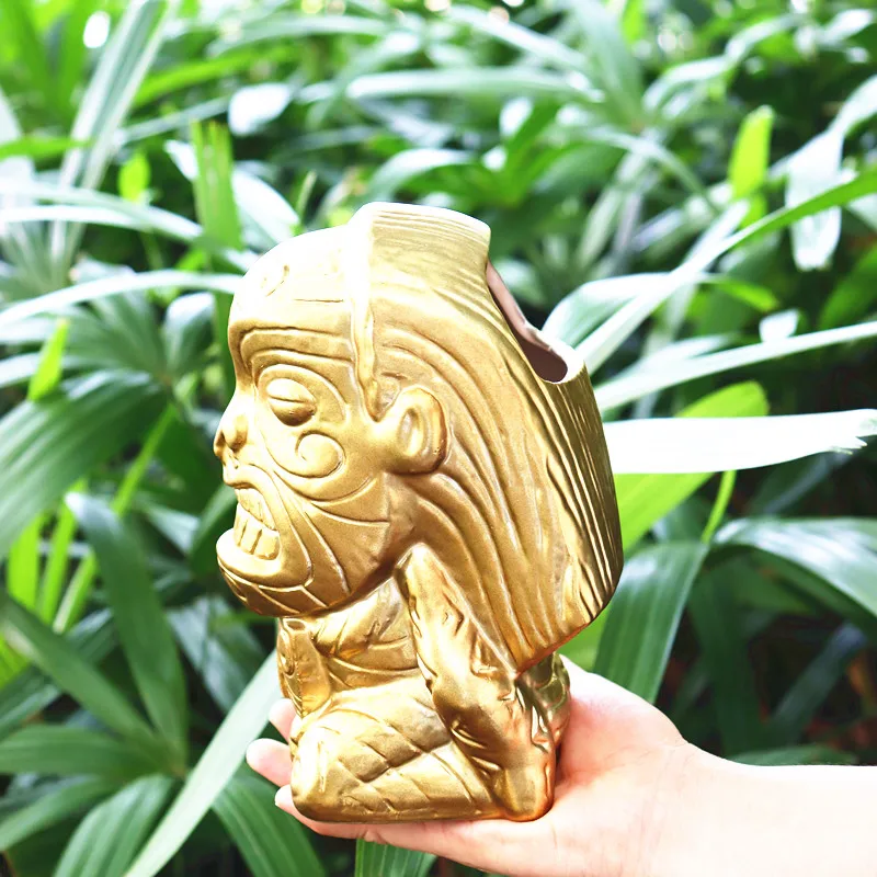 Ceramic Golden Idol Tiki Mug tiki mugs cocktail cup head mug Creative Porcelain Beer Wine Mug Cup Drinkware