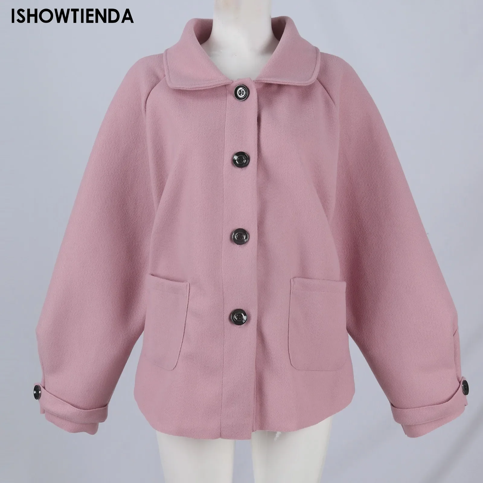 Women's Woolen Coats Loose Casual Retro Jacket Breasted Lapel Collar Short Jacket Office Lady Outerwear Autumn Winter 2024