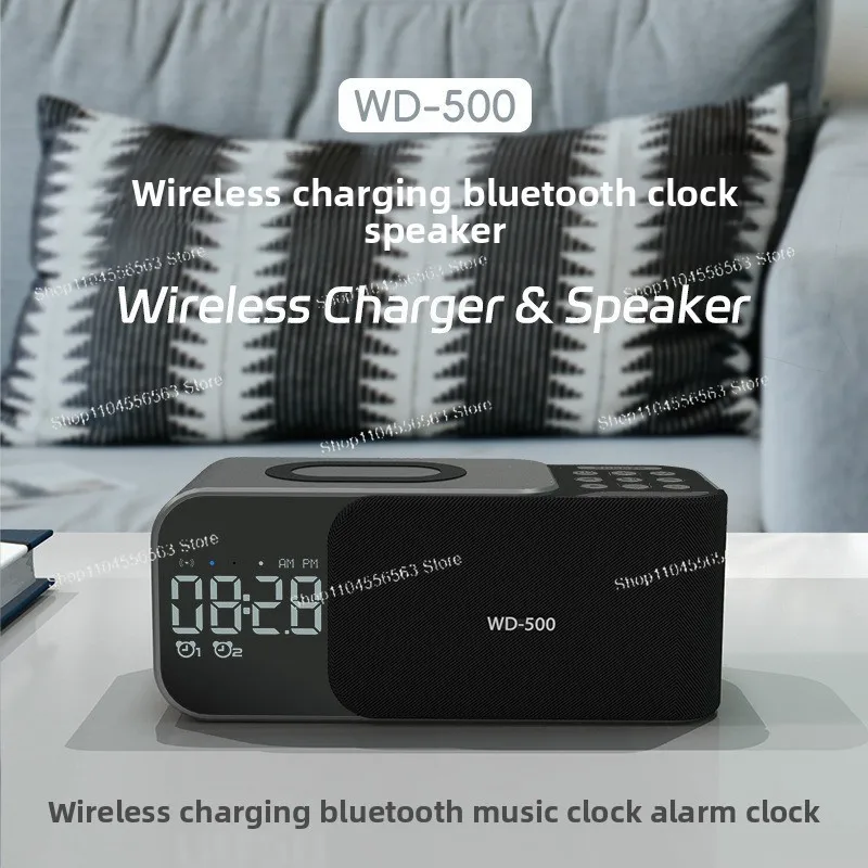 3-in-1 Wireless Charger with Bluetooth Speaker, Digital Clock & Dual Alarm - Multifunctional Desktop Audio for Home Office