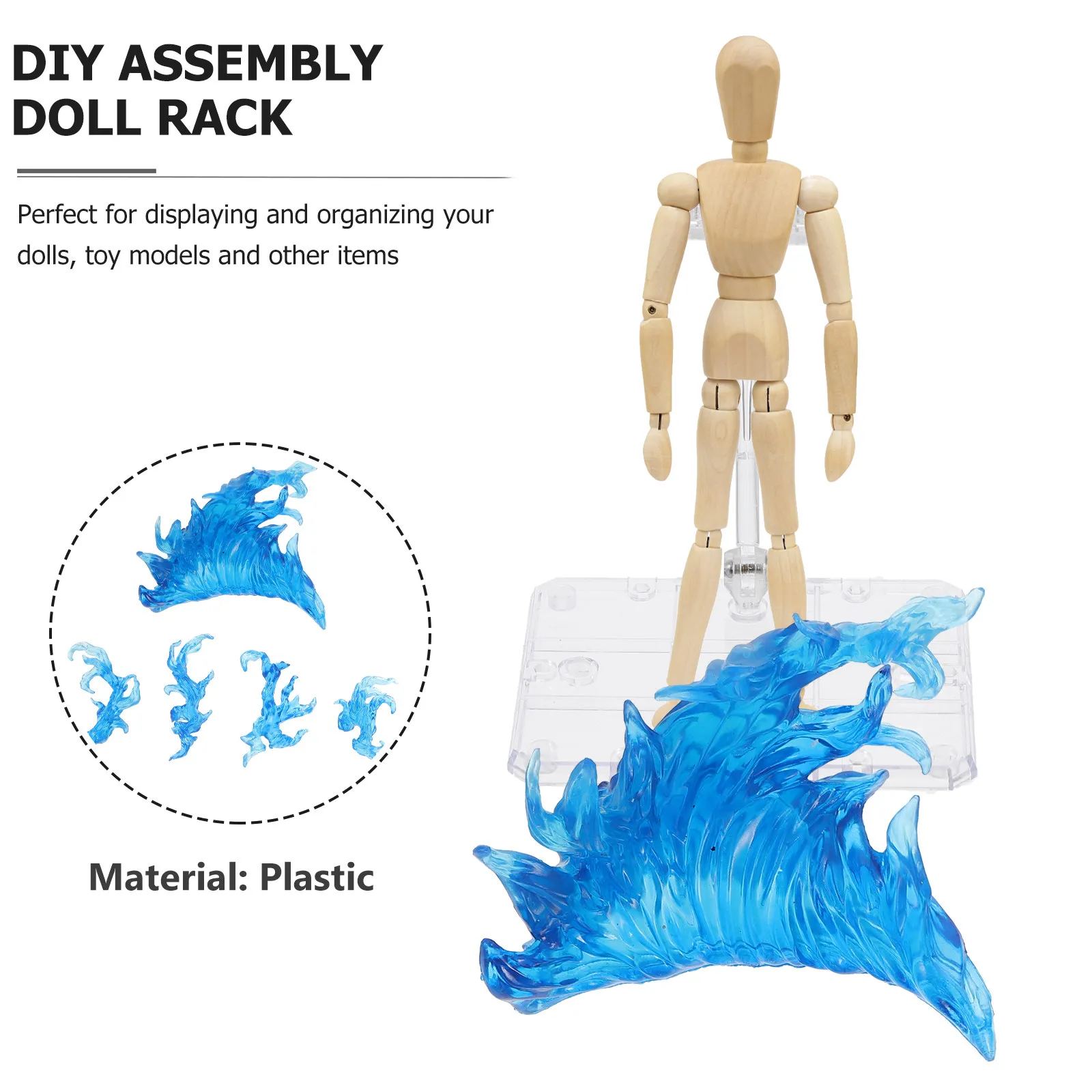 

1Set Flame Effect Action Figure Stand Clear Plastic Rack Sturdy Display Holder Adjustable Support Frame for Action Figures