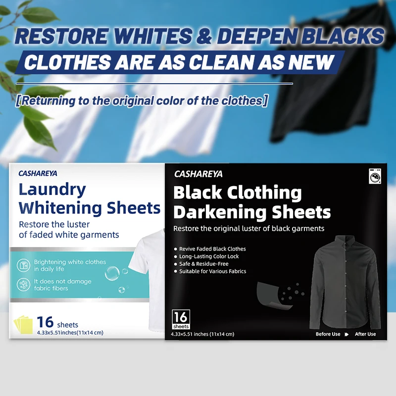 

CASHAREYA Laundry Color Enhancer Sheets White Black Clothes Restorer Keep Whites Bright De Yellow Dark Fabric Whitening Bundle
