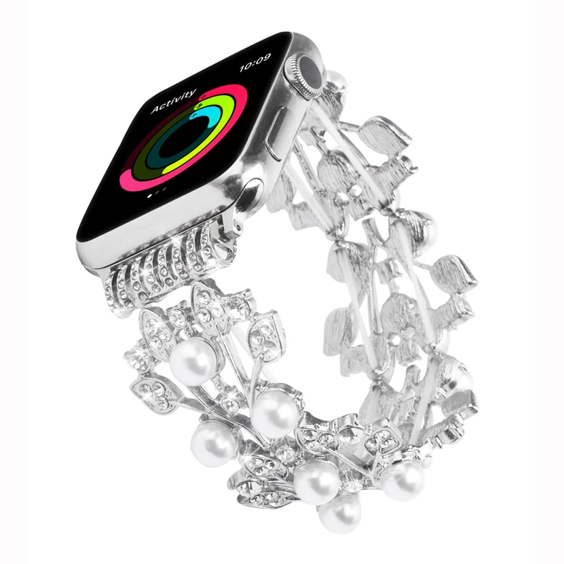 Cinturino per Apple Watch iWatch Band 38/40/41/42/44/45/49mm Cinturino con perline di perle Bling SE 8 7654321   Bracciale elastico donna di lusso