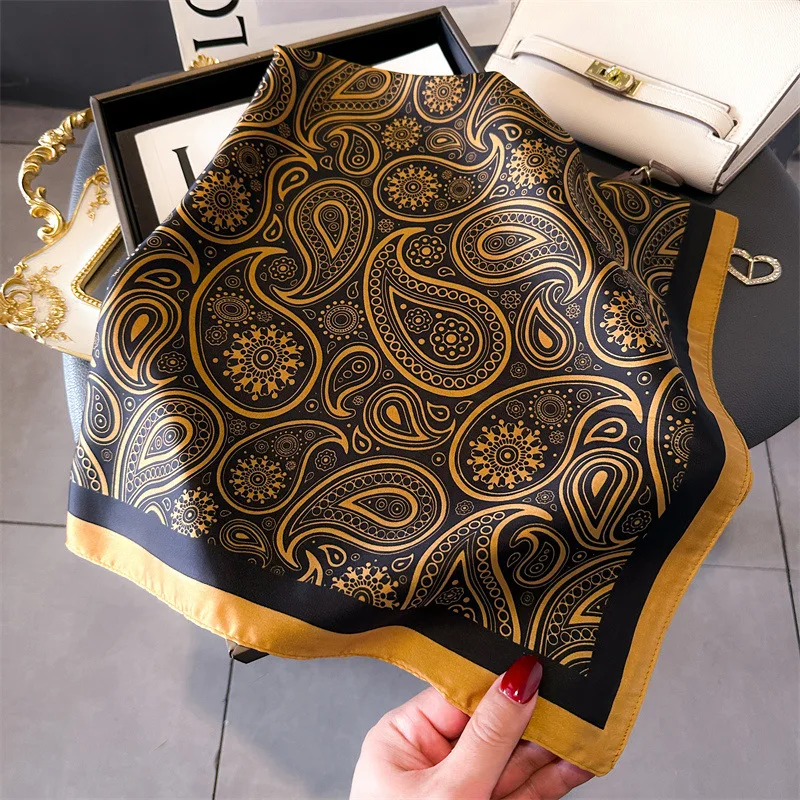 Women Silk Scarves 70*70cm Designer Paisley Print Scarf Bandana Hijab Neckerchief Shawl Kerchief Hair Band Foulard Luxury