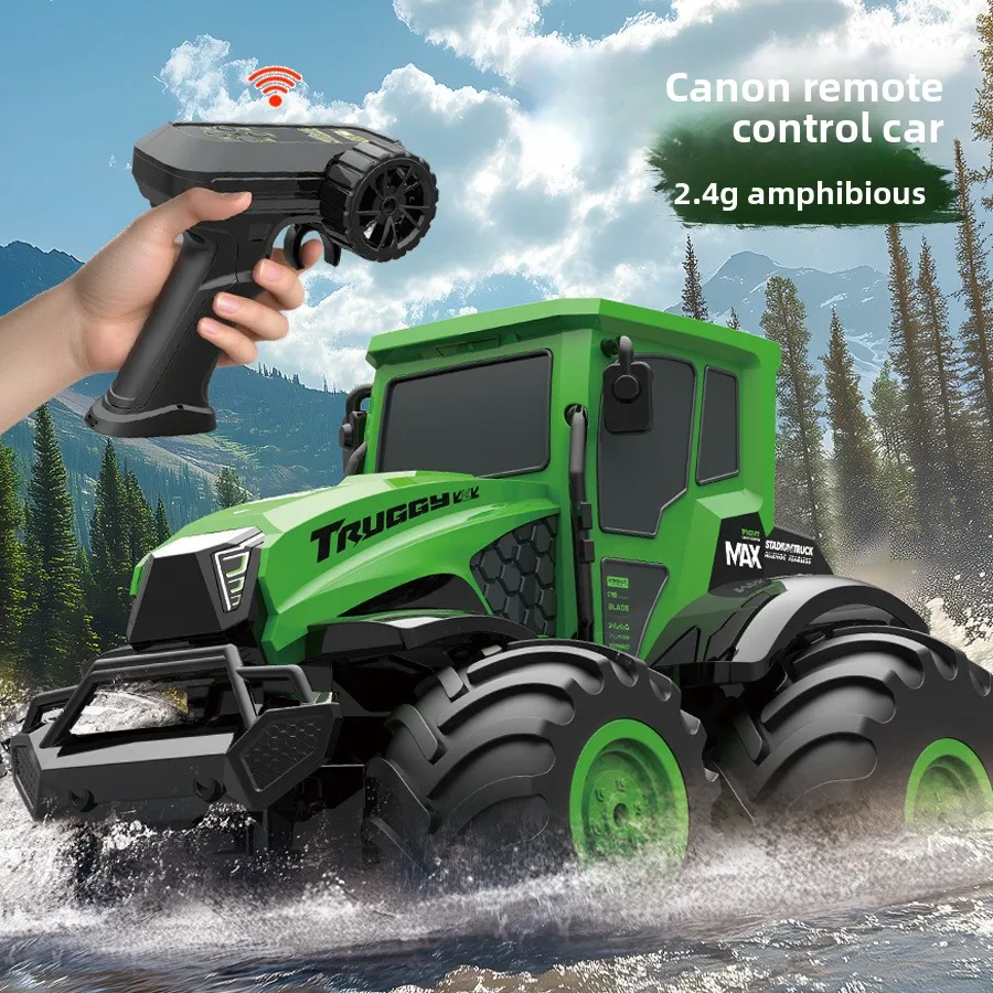 2.4G Amphibious Canon RC Car, 4WD Climbing Off-Road Vehicle Waterproof All-Terrain Remote Control Toy for Kids Gift