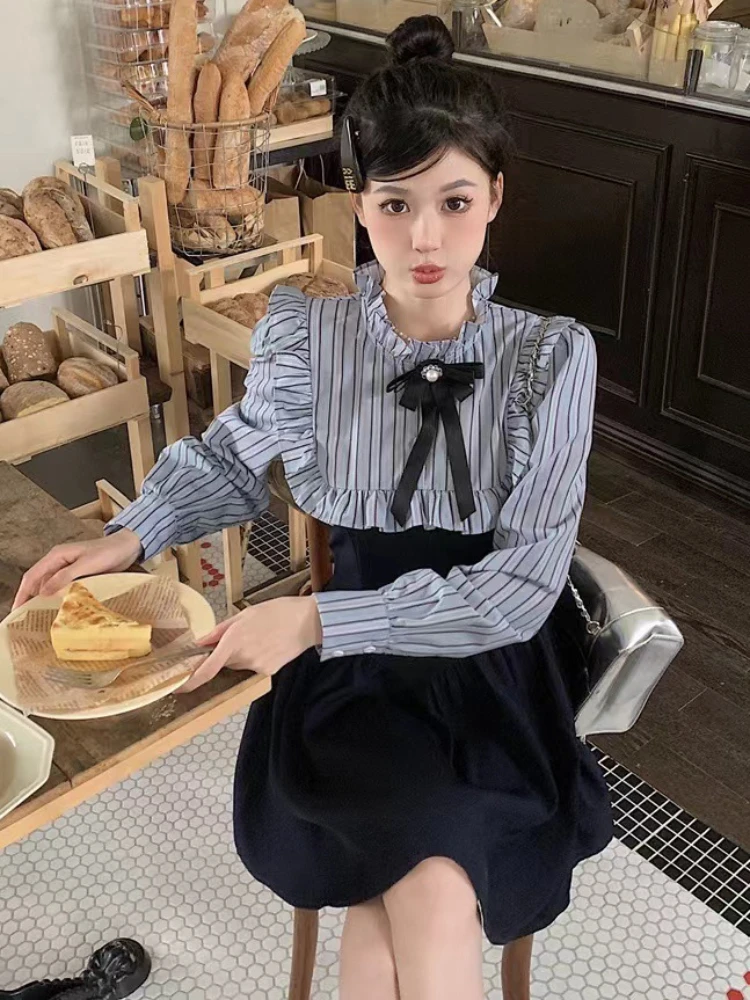 Long Sleeve Dresses Women Preppy Style Knee-Length Soft Autumn Fashion Chic Simple Streetwear Students Daily Stylish Vestidos