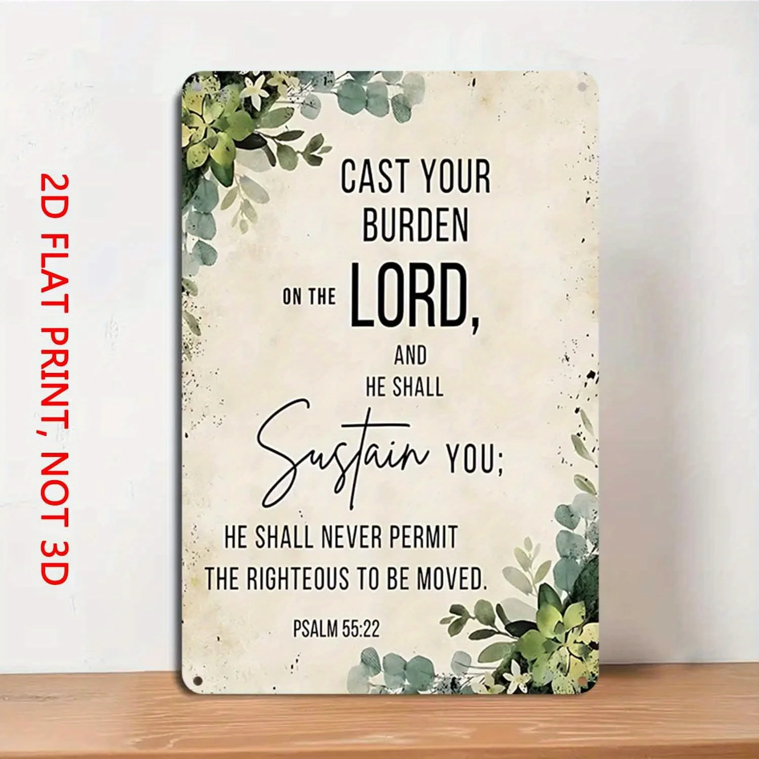 2D Flat, 1pc Vintage Metal Tin Sign with Psalm 55:22 Bible Verse - Cast Your Burden on the Lord & Hebrews 13:5-like Scripture -