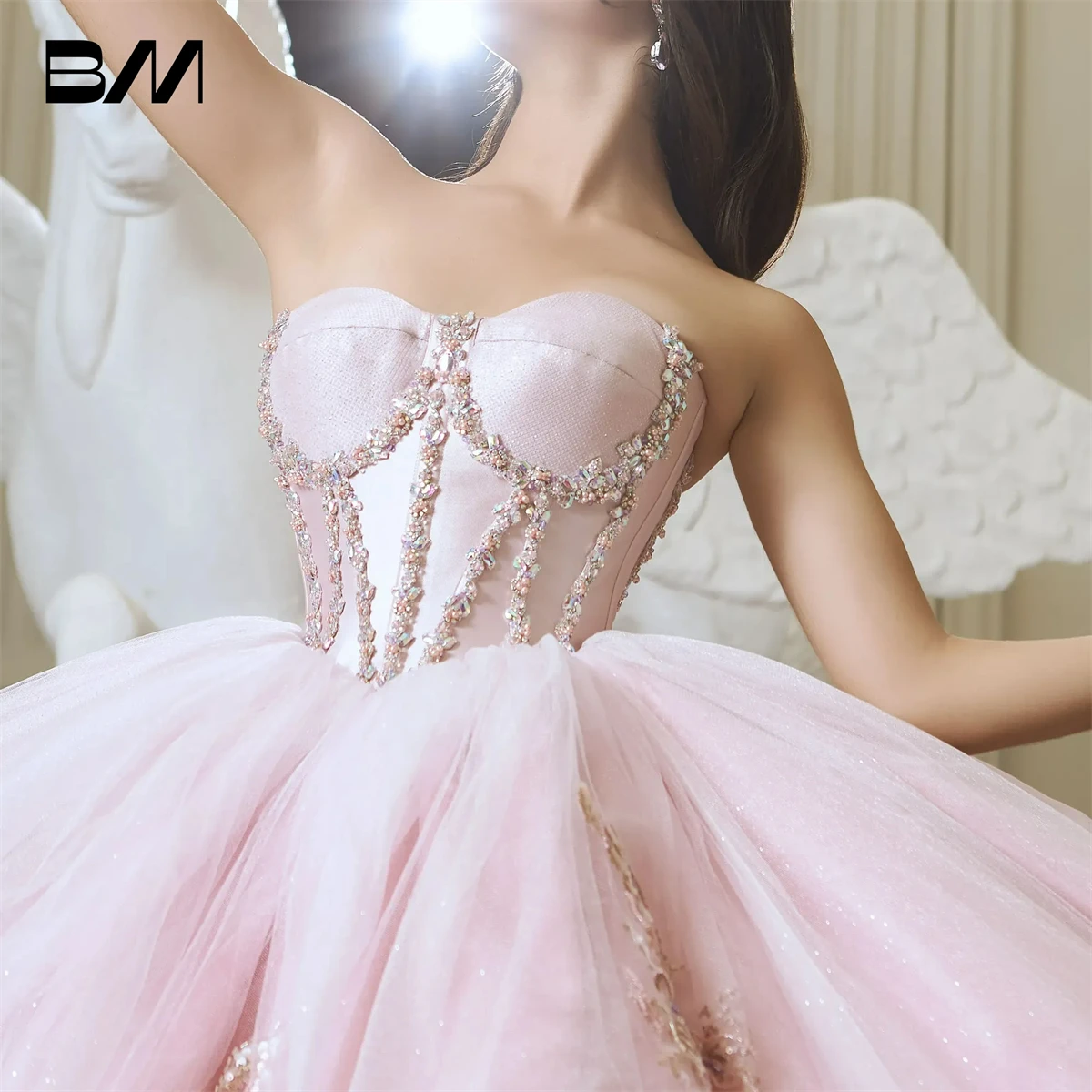 Baby Pink Romantic Sweet 15 16 Dress 2025 Ballgown Quinceanera Dresses Luxury Beaded Cocktail Dresses Party Gown