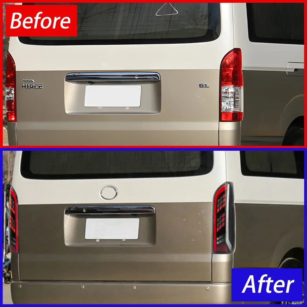 Conjunto de luz trasera de coche modificado para Toyota Hiace 2005-2018 actualización Auto LED lámpara trasera de parpadeo dinámico accesorios de gran oferta