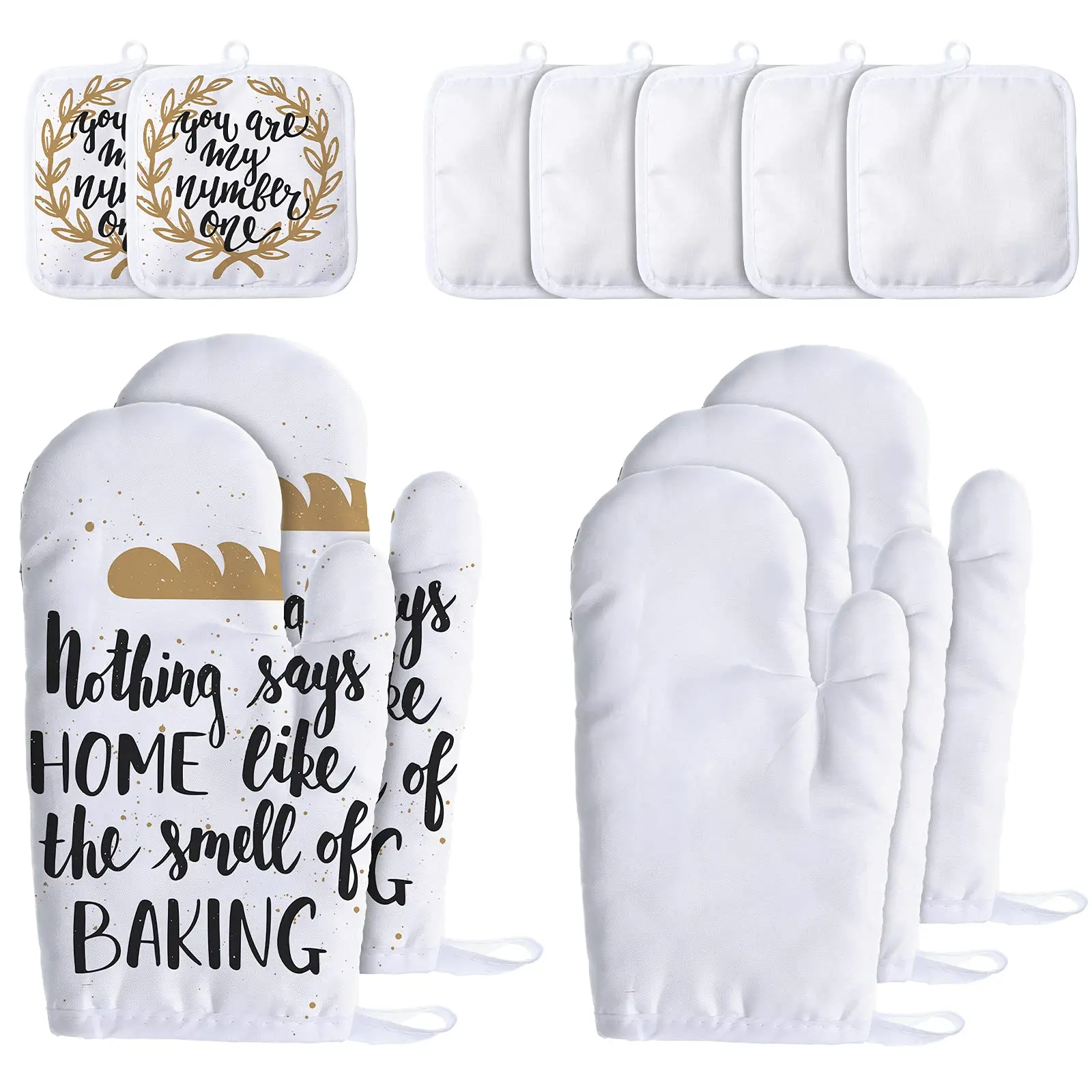 4Pcs Sublimation Oven Mitts Set  Include 2 Sublimation Heat Resistant Oven Gloves 2 Blank Hot Pads Pot Holders for Kitchen Cook