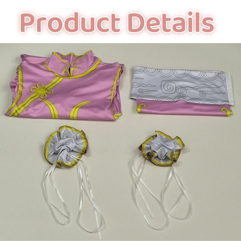 زي Game Fighter Chun Li التنكري الوردي شيونغسام مع إكسسوارات الشعر وحزام الخصر للنساء في الهالوين #6