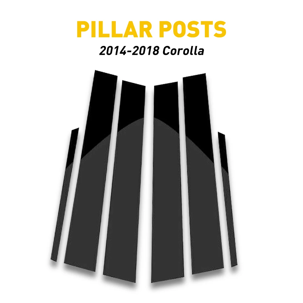 6Pcs/Set Black Mirror Window Pillar Posts Cover Trim  For Toyota Corolla 2014-2018 Column Sticker Exterior Car Accessories