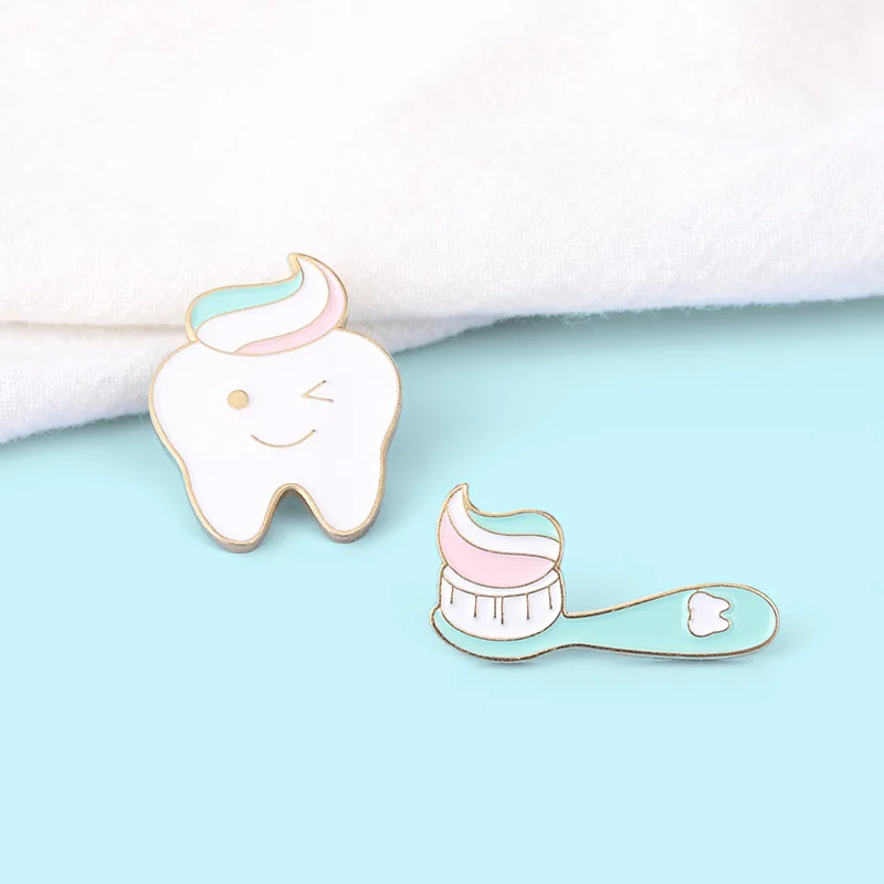 1pc Brooches Clothes Decoration Accessories Gift For Dentist Dentist Badge Brooch Tooth And Toothbrush Enamel Tooth