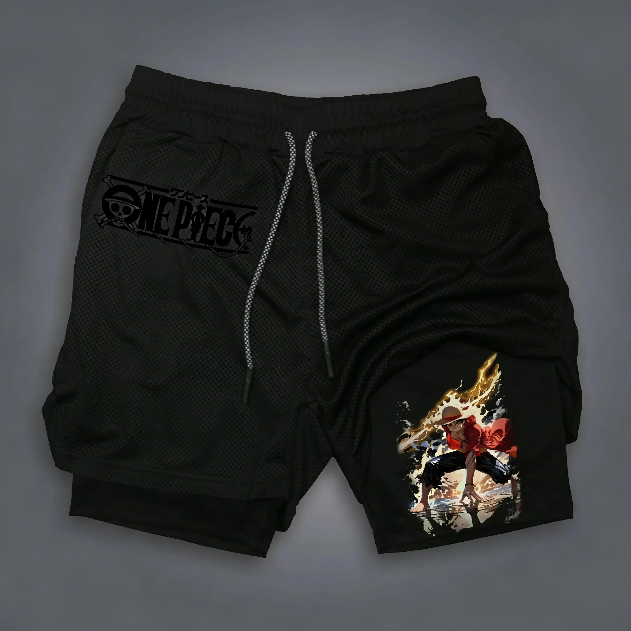 ONE PIECE Sommer-Sportshorts 2026 – Neue Anime-bedruckte 2-in-1 Doppelschicht-Shorts für Herren und Damen, schnelltrocknend und atmungsaktiv