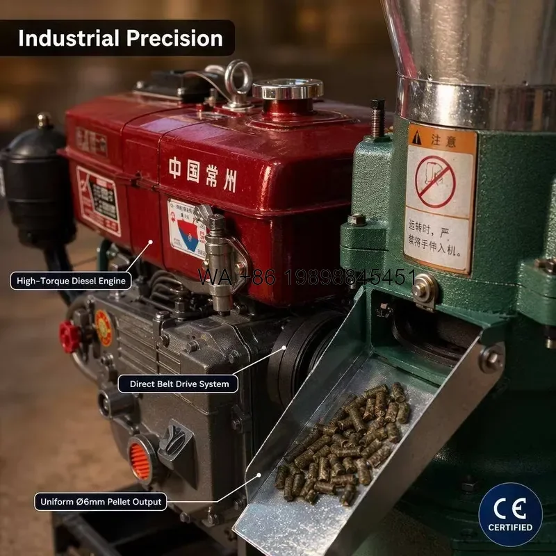 Wmwmnu High Output Powered Animal Feed Pellet Mill Mobile Poultry Cattle Fodder Processing Industrial