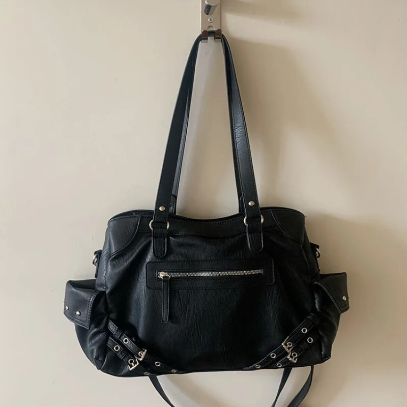 

Women's Vintage PU Leather Tote Bag, Y2K Style Shoulder Handbag with Multi-pockets, Large Capacity Casual Commuter Bag for Daily