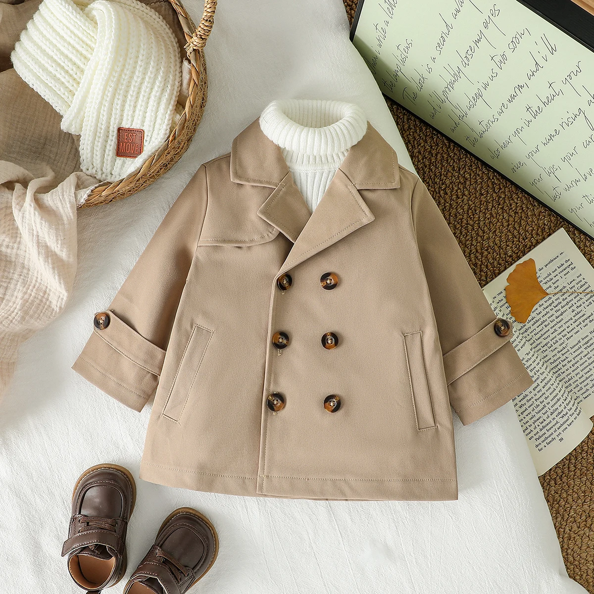 2026 New Fashion Baby Boys Trench Coat Autumn/Winter Jacket Long Sleeve Baby  Double breasted  Cardigan Clothes For 1-7Y