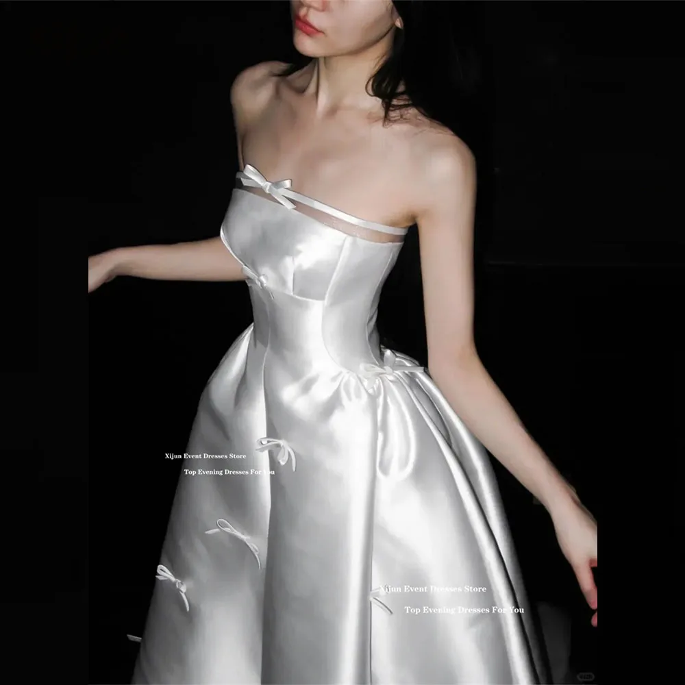 

Xijun Elegant Ivory Satin Wedding Dresses Bow Sleeveless A-Line Korean Prom Dresses Photoshoot Formal Bridal Gowns Customized