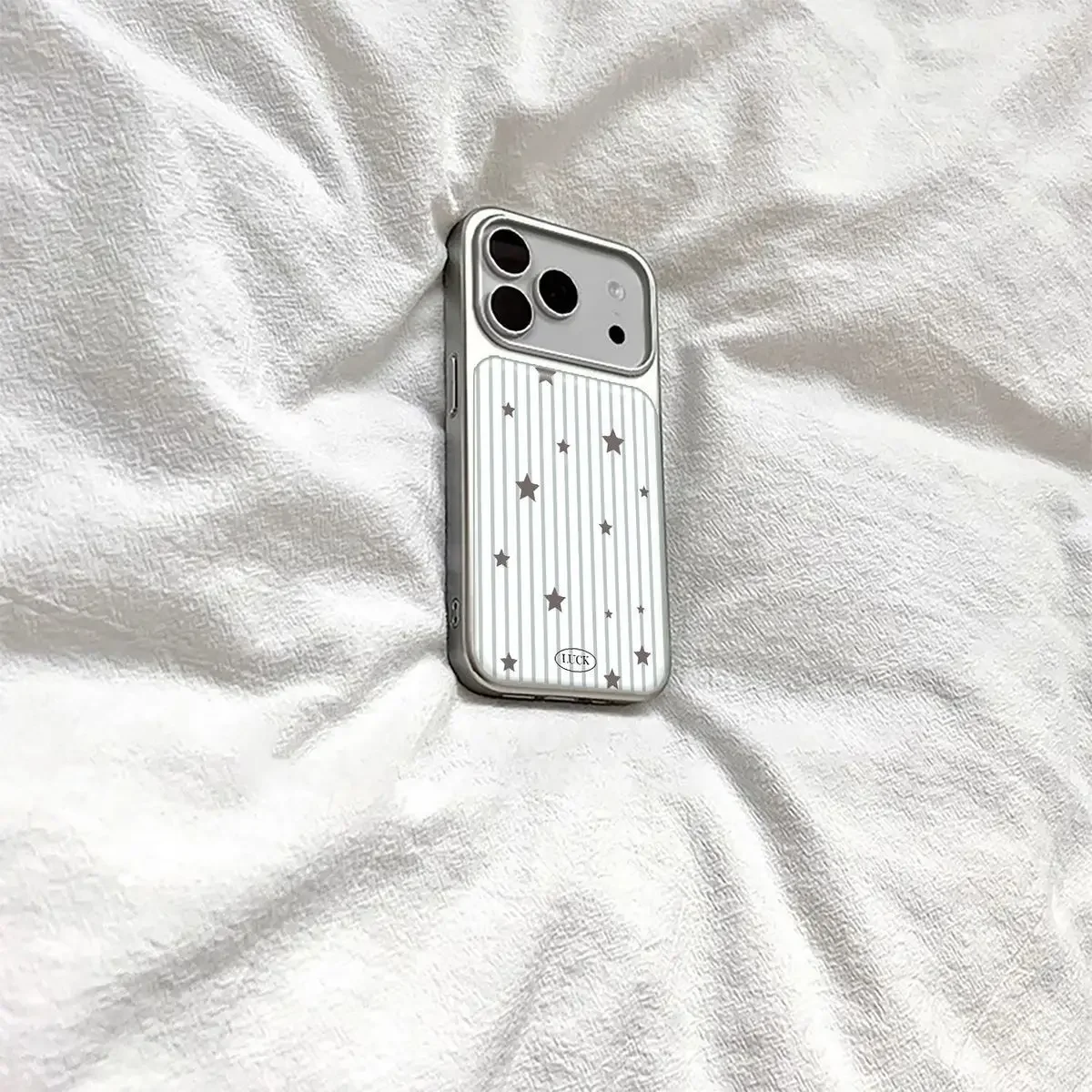 INS Style White Striped Stars Cute Electroplated Drip Glue Phone Case For iPhone 17 Air 16 Pro Max 15 14 Plus 13 12 11 16e Cover view 3
