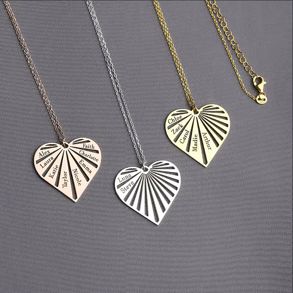 تخصيص متعددة اسم قلادة شخصية الأسرة الأطفال اسم قلادة للأم الفولاذ المقاوم للصدأ القلب قلادة مجوهرات هدية